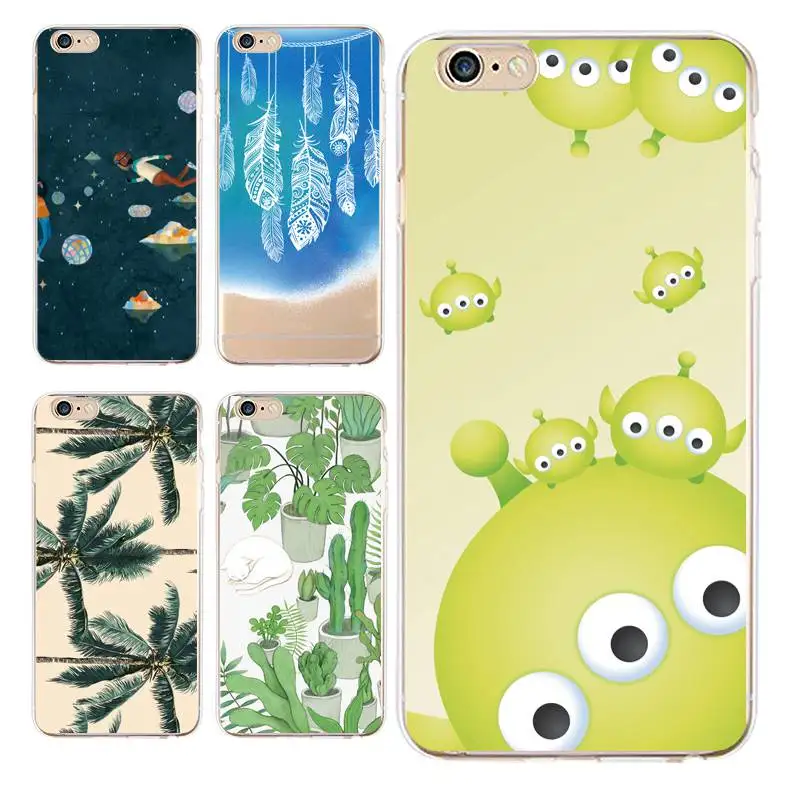 Leaf Soft Clear TPU Phone Case For iPhone 4/4s 5 5s 6 6plus 7 8plus x Silicone Feather Printed Shell BagFree Shipping | Мобильные