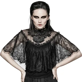 

Gothic Women's Lace Shrug Shawl T Shirts Gorgeous Floral Pattern Lace Shirts Sexy See-through Short Sleeve Top