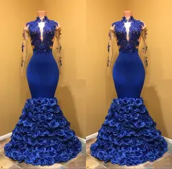 Платье с юбкой годе Королевского синего цвета платья для выпускного вечера 2019 розовое платье с цветочным узором и вечерние платья с
