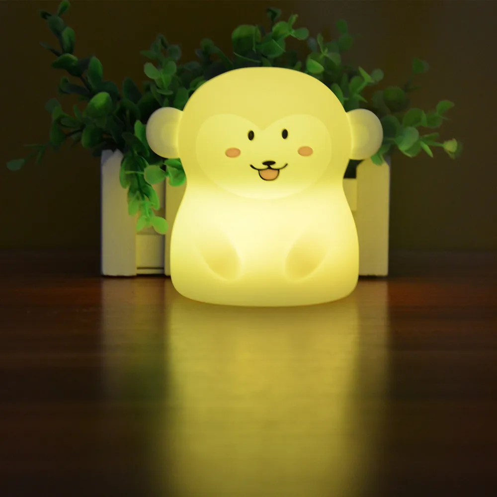 SuperNight Cute Cartoon Monkey LED Night Light Touch Sensor 9 Colors Silicone Kids Children Baby Bedroom Bedside Table Lamp Gift (1)