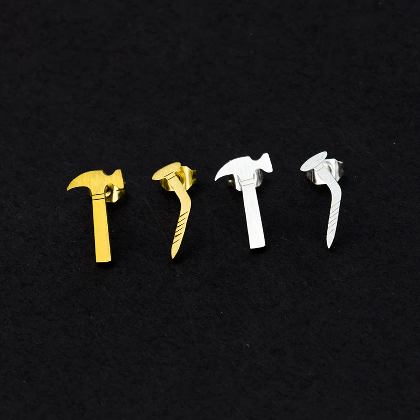 

Personalized Hammer & Nail Earring For Women Funny Jewelry Free Nickel Stainless Steel Stud Earrings Best Friend Gift Bff Bijoux