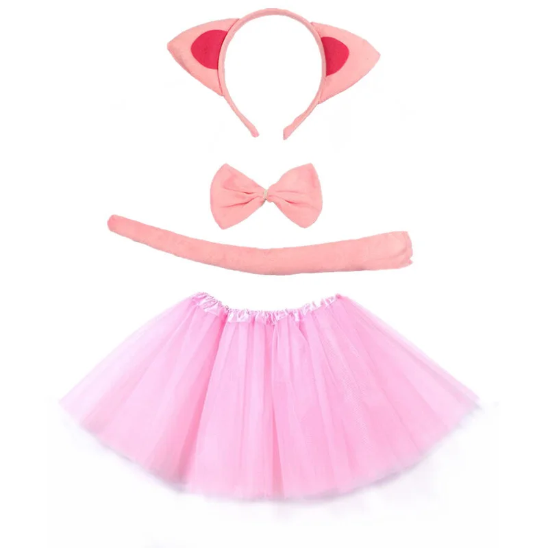 

Christmas Girls Kids Birthday Pink White Black Cat Costume Set Ear Headband TUTU Skirt Bowtie Gloves Tail Fancy Dress Outfit