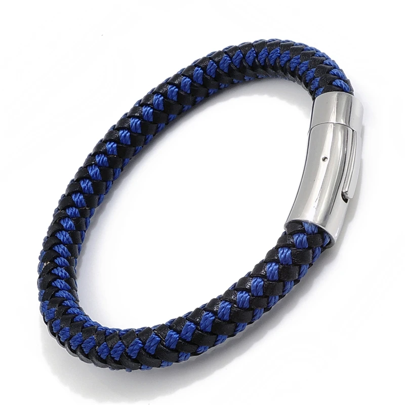8MM Men's Women's Genuine Leather & Nylon Braided Stainless Steel