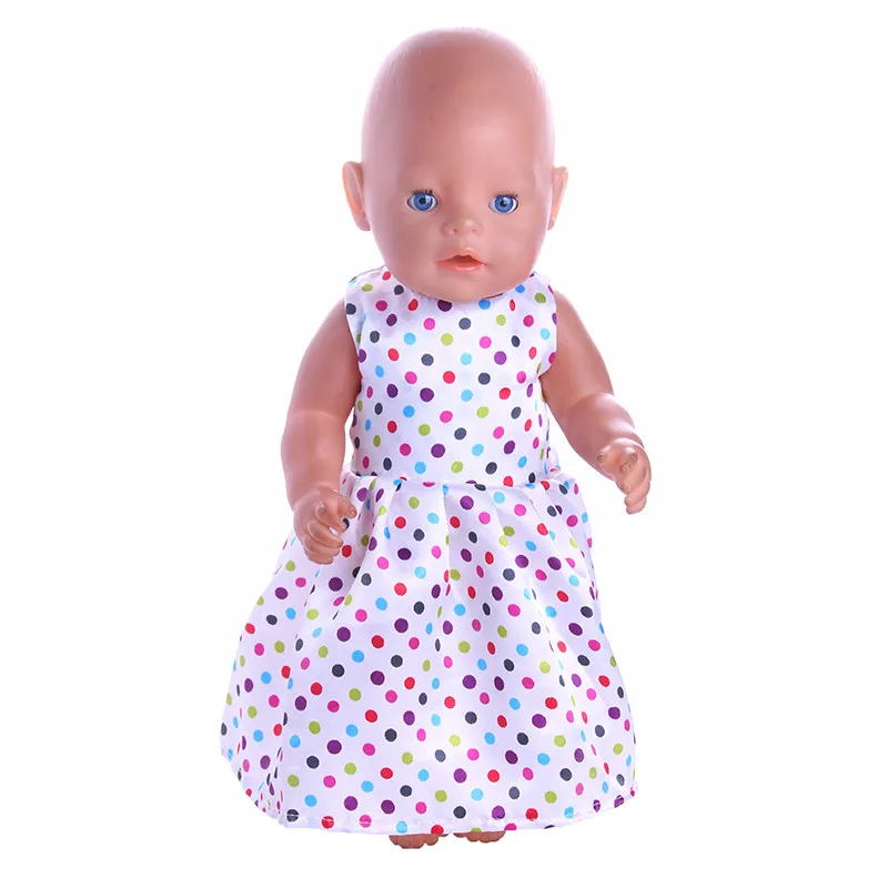 Hot Style 43cm Baby Born Zapf Doll &18inch American Doll Clothes Fashion White Dot Long Dress Outfit for Baby Born Doll n868 american-doll-clothes