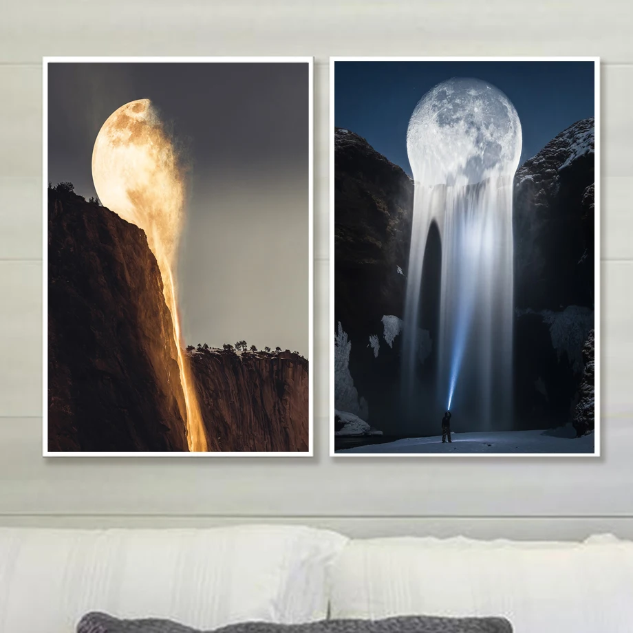 

Surrealism Moon Ice And Fire Nordic Posters And Prints Creativity Wall Art Canvas Painting Wall Pictures For Living Room Decor