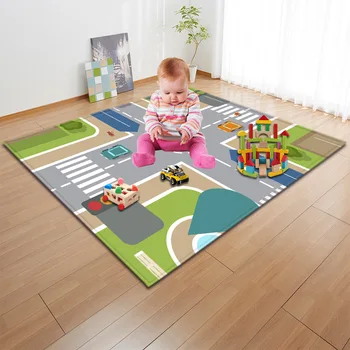 

Nordic Style Kids Room Living Carpets Baby Baby Play Mat Soft Crawling Rugs Car Track Pattern Toy Soft Flannel Floor Carpet Rugs
