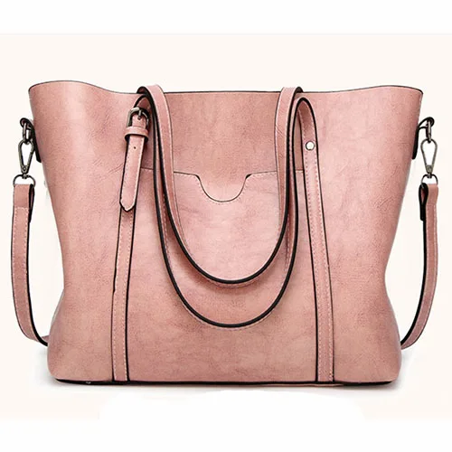 Модные женские сумки Lager из восковой кожи, Брендовые однотонные женские кожаные сумки через плечо, новая женская сумка через плечо - Цвет: Розовый