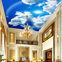 Пользовательские большие потолочные расписные обои голубое небо и белые облака Радуга природа пейзаж потолочные фрески Ресторан домашний Декор 3D