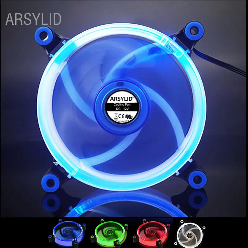 ARSYLID 120 мм компьютерный корпус вентилятор охлаждения 3pin светодио дный 4pin LED кольцо бесшумный вентилятор 4 цвета 12 см вентилятор радиатора