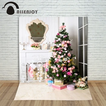 

Allenjoy Christmas backdrop Fireplace tree ball gift white noble photocall backdrop for photography new