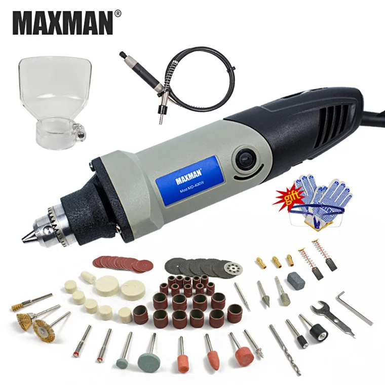 MAXMAN 400 Вт Мини электрическая дрель с 6 позициями переменной скорости Dremel шлифовальный станок стиль вращающиеся инструменты мини шлифовальный электроинструмент - Цвет: Dremel with 91 shaft