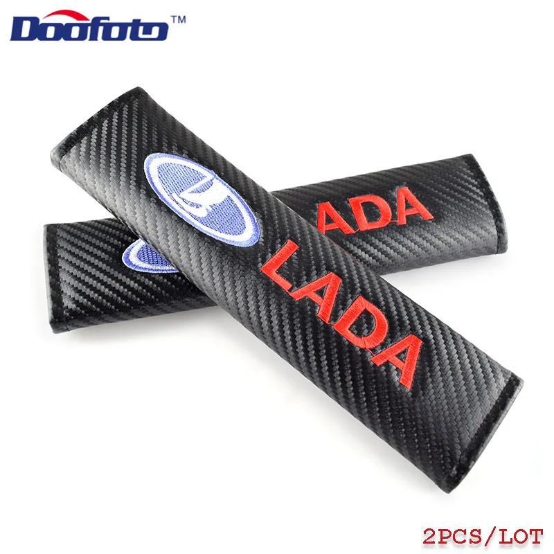 

Doofoto 2x Car Sticker Seat Belt Cover For Lada Vesta Niva Kalina Xray Priora Granta Largus Samara Carbon Fiber Auto Accessories