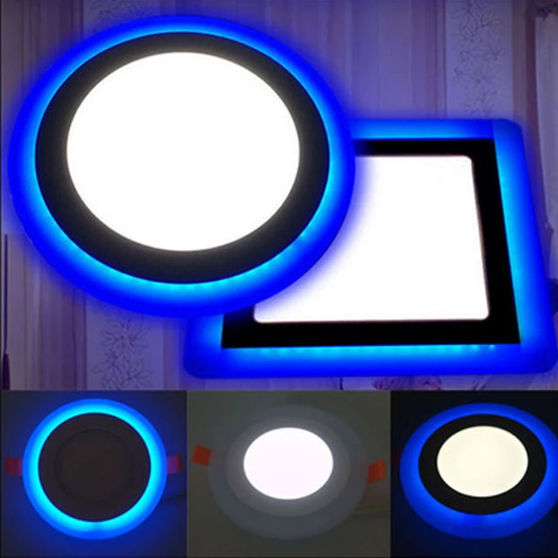 

2018 Product Double Color LED Panel Light round/square 6w/10w/18w/24w Ceiling Lamp Recessed White+Blue Lights Lamps AC85-265V