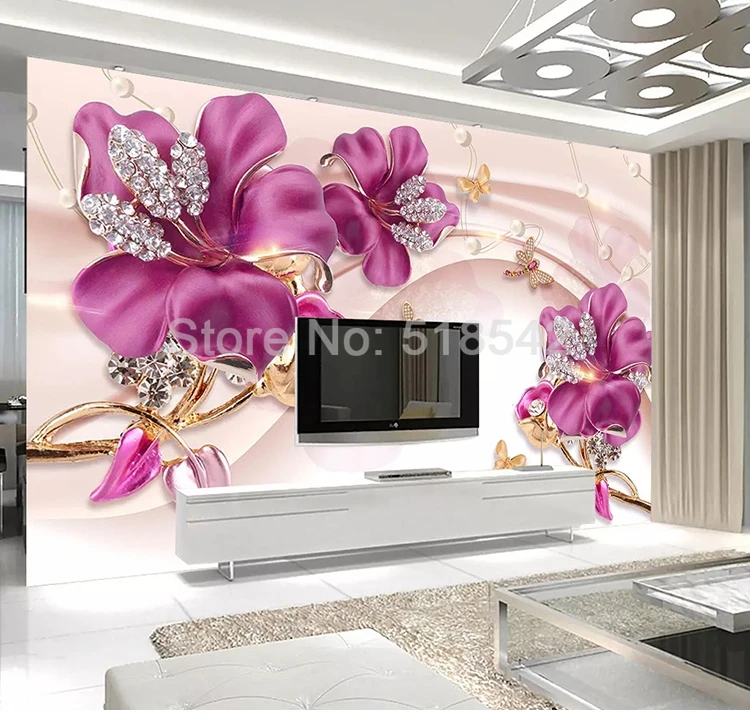 Пользовательские Настенные обои 3D стереоскопический цветок ювелирные изделия Гостиная ТВ задний план настенный декоративный настенный рисунок фото обои