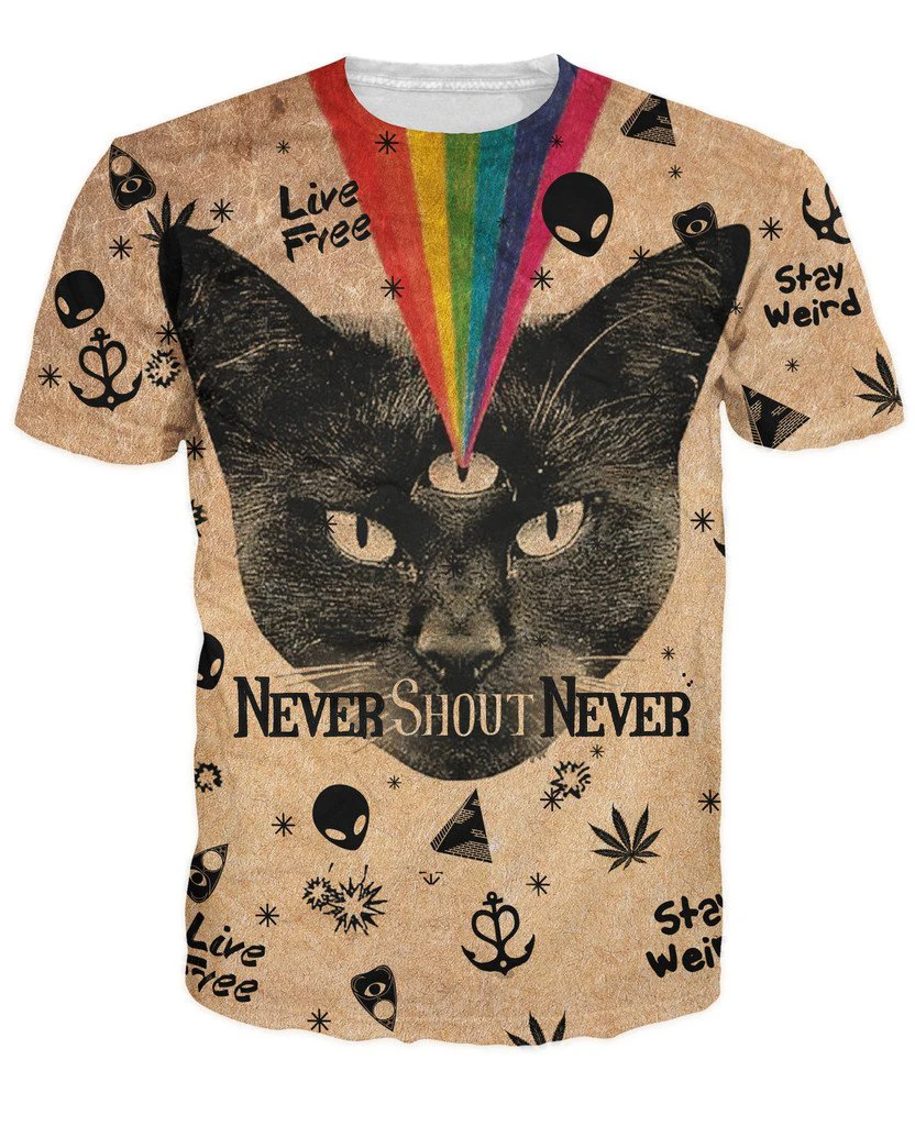Lizhiyang высокое качество крутая футболка Для мужчин или Для женщин Лидер продаж 3D футболка печати Черный кот никогда не короткий рукав лето