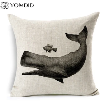 

2016 Sea park linen cushion creative shells/fish home decor pillow blue ocean animal capa travesseiro