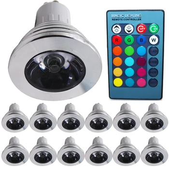 

12x LED RGB Bulb GU10 3W 16 Color Changeable AC85-265V led Light Spotlight Magic Holiday Decoration lighting + IR Remote Control