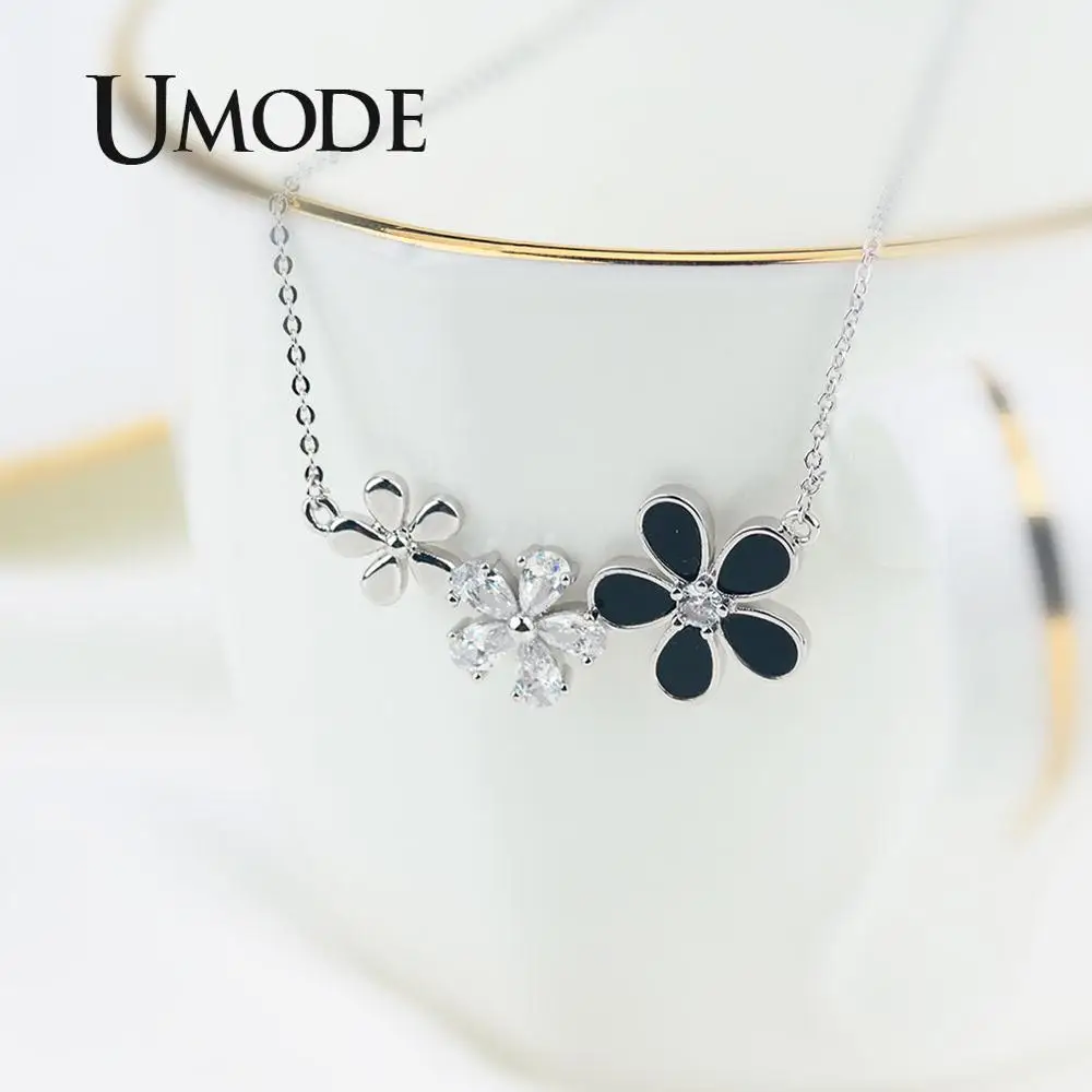 Женское Ожерелье с черным цветком UMODE корейское колье чокер маленькими фианитами