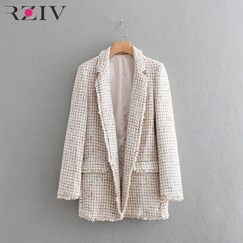 

RZIV autumn female suit casual plaid tassel decoration long suit