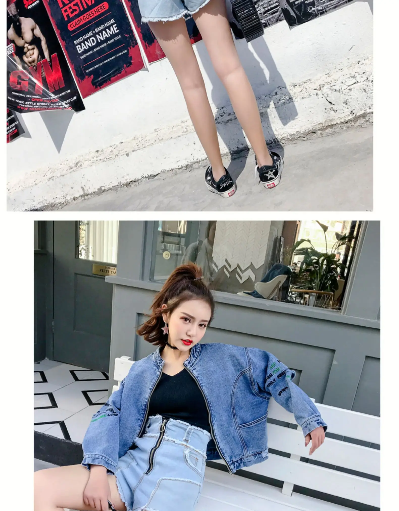 Spring and summer new ultra-high waist ring zipper denim shorts female raw edge stretch
