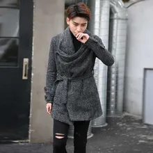 Мужской зимний утепленный шерстяной Тренч в готическом стиле, теплые длинные куртки с поясом, Мужское пальто в стиле панк, корейский длинный тонкий кардиган