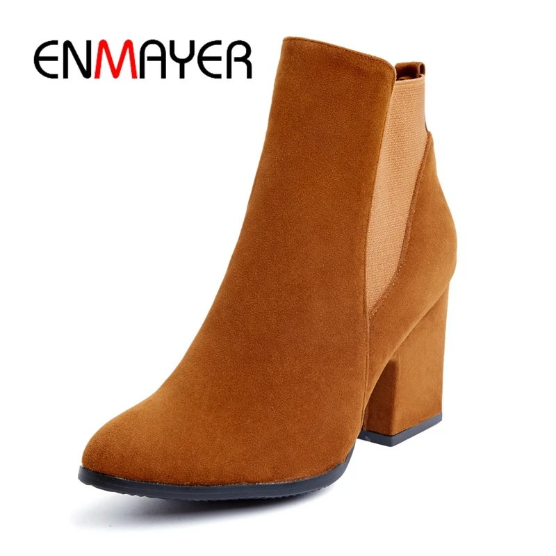 

ENMAYER Woman Boots Pointed Toe Flock Boots For Women Fashion Slip-On Ankle Boots Autumn Winter Punk Boots ShoesZYL095
