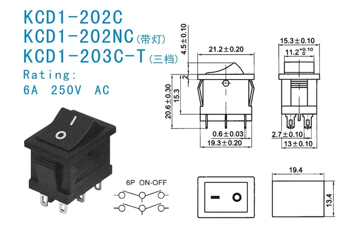 15*21 мм кулисный переключатель лодка переключатель kcd1-202 6pin 2 positon 6a250v 10a125v Мощность переключатель