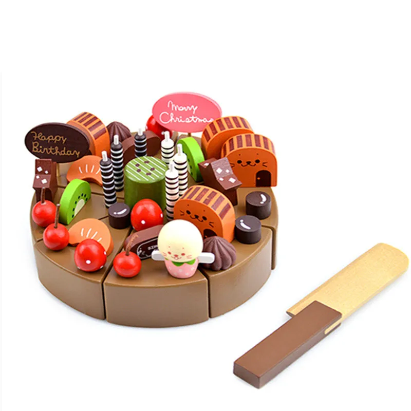 

Kids kitchen Toys Chocolate Birthday Cake Children Wooden Cake food Toys Wood Puddy Pretend Toys For Chilren Birthday Gifts