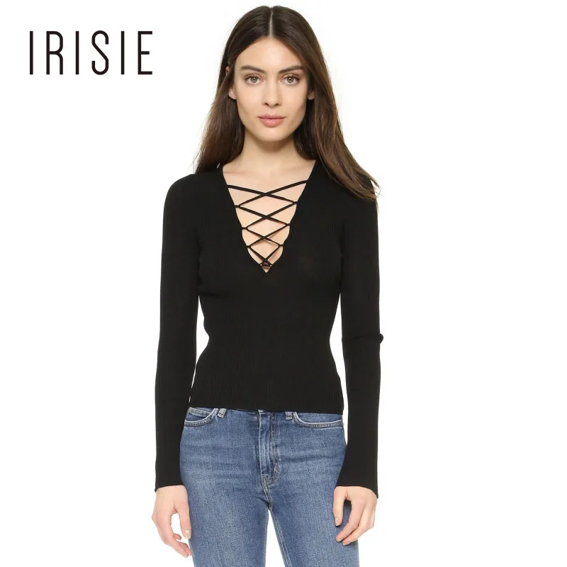 IRISIE Apparel 2018 Comfort Deep V Neck Black Ladies Sweaters Long