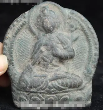 

3" Old Chinese Antique Bronze Seat White Tara Goddess Bodhisattva Amulet Statue