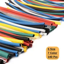 140pcs 5Size Car Electrical Cable Tube kits Heat Shrink Tube Tubing Wrap Sleeve Assorted Mixed Color Tubing Sleeving Wrap Wire gathered sleeve mixed print wrap top