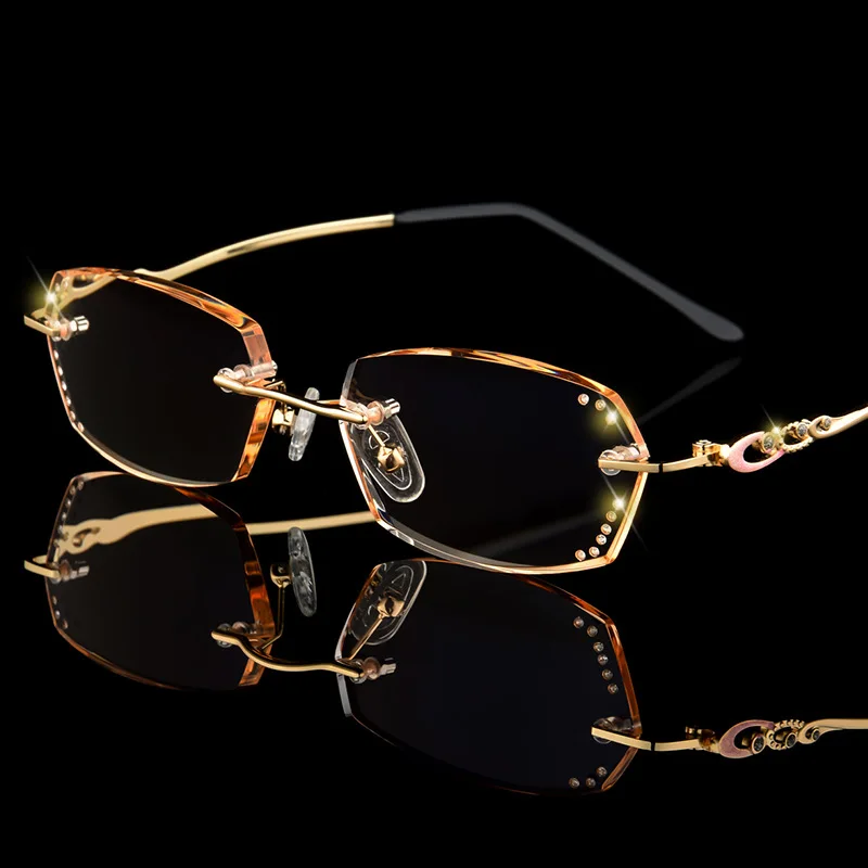 Роскошные Стразы, женские очки для чтения, алмазная резка, без оправы, высокая четкость, женские золотые очки для чтения, очки для дальнозоркости