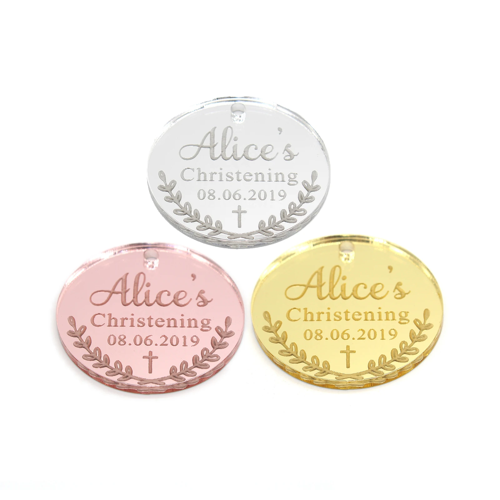 

12 Pieces Personalized Chocolate Bars Tags Silver / Gold Mirror Baby Shower & Christening & Baptism Cross Favor Decorations