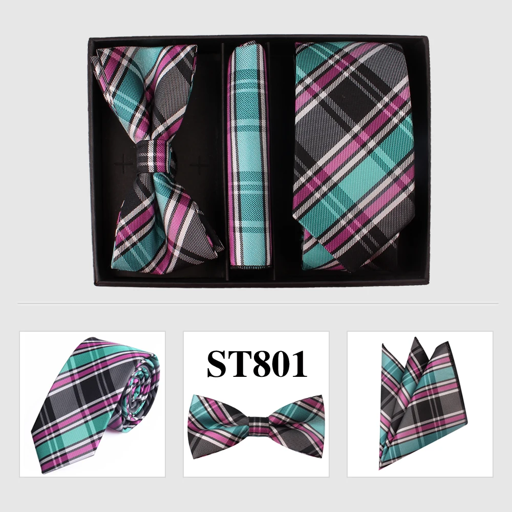Новые наборы галстуков для рождественских подарков, галстук-бабочка, карманный квадратный набор для мужчин, деловой шейный галстук жениха, галстуки с коробкой - Цвет: LD28801