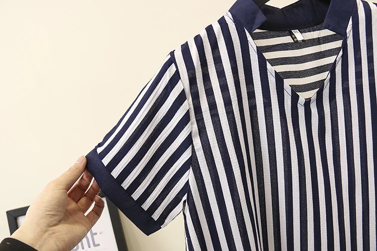 Ubetoku Летняя женская шифоновая блуза для женщин рубашка с коротким рукавом полосатые длинные топы 5XL плюс Размер Модная женская офисная одежда