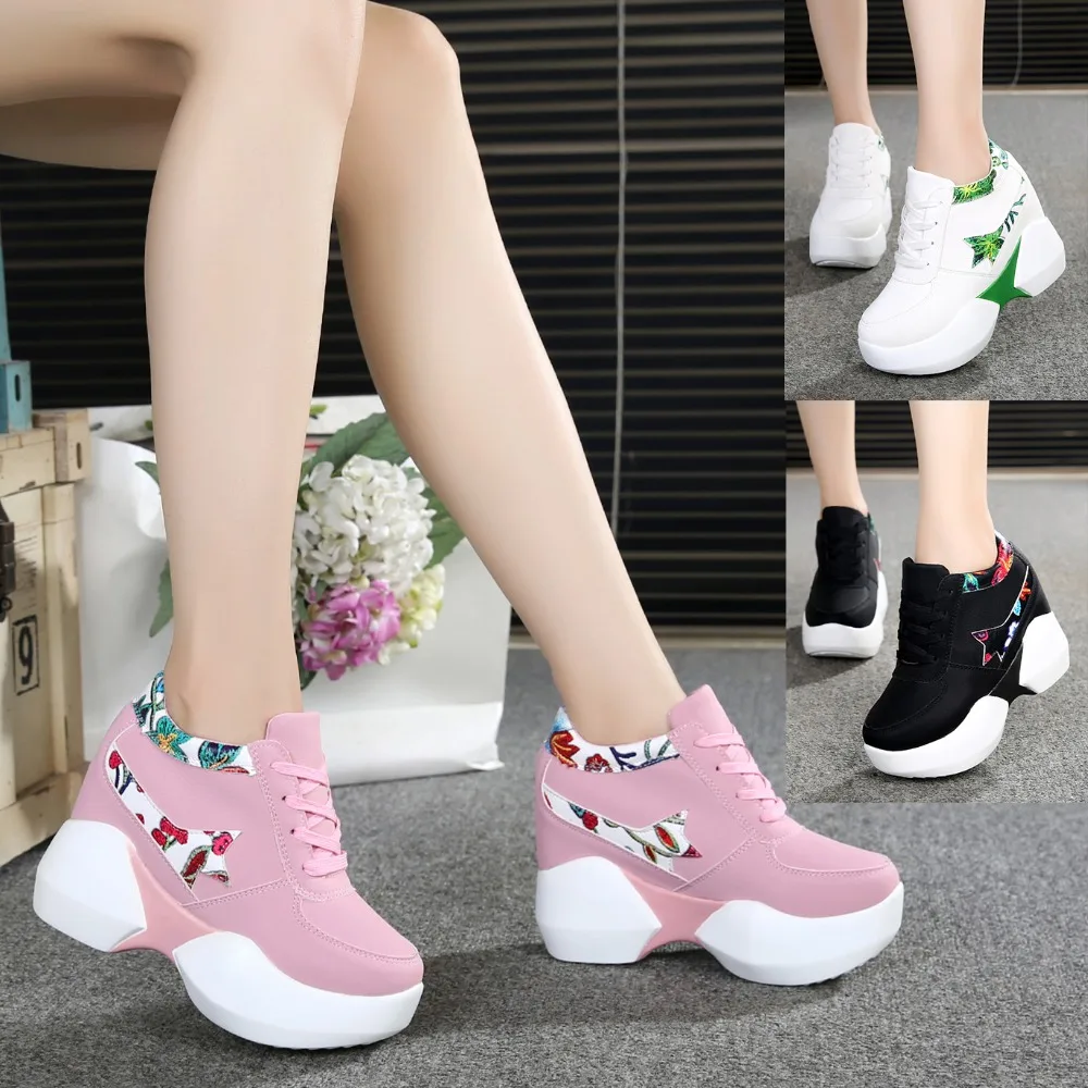 

2019 Autumn Women Wedges Shoes High Top Fashion Women Casual Shoes Female Height Increasing Platform Women Sneakers