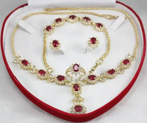 

women's gift red ruby Necklace 18" Bracelet 7.5" Earring Ring 6#-9# (A0503)