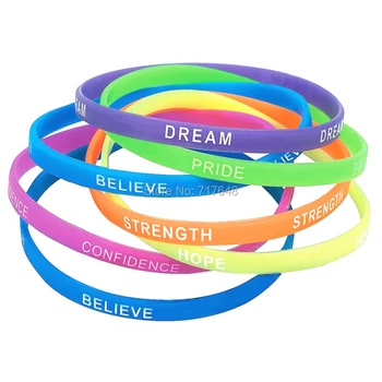 

100pcs dream pride believe strength hope confidence skiny Inspirational wristband silicone bracelets free shipping by epacket A