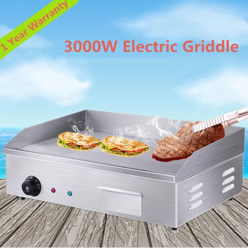 Stainless Steel Electric Griddle 3000w Flat Pan Griddle Commercial