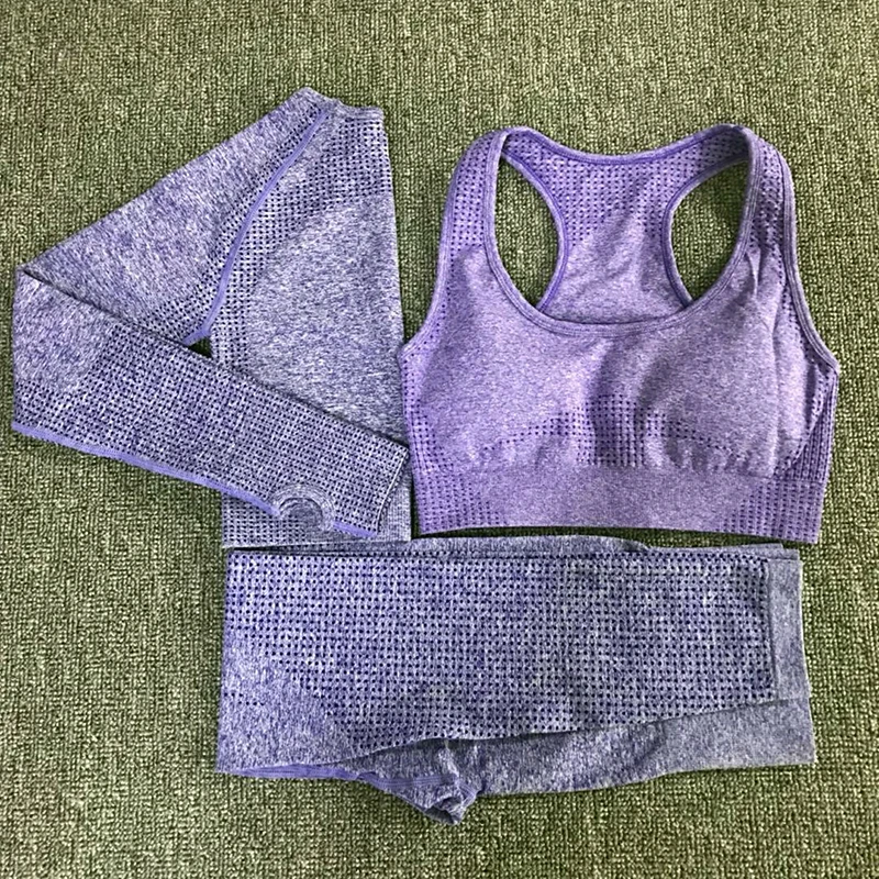 Goedkoop 3pcs vitale naadloze yoga set vrouwen workout kleding vitale beha lange mouw tops leggings fitness gym set vrouwen dames sport wear