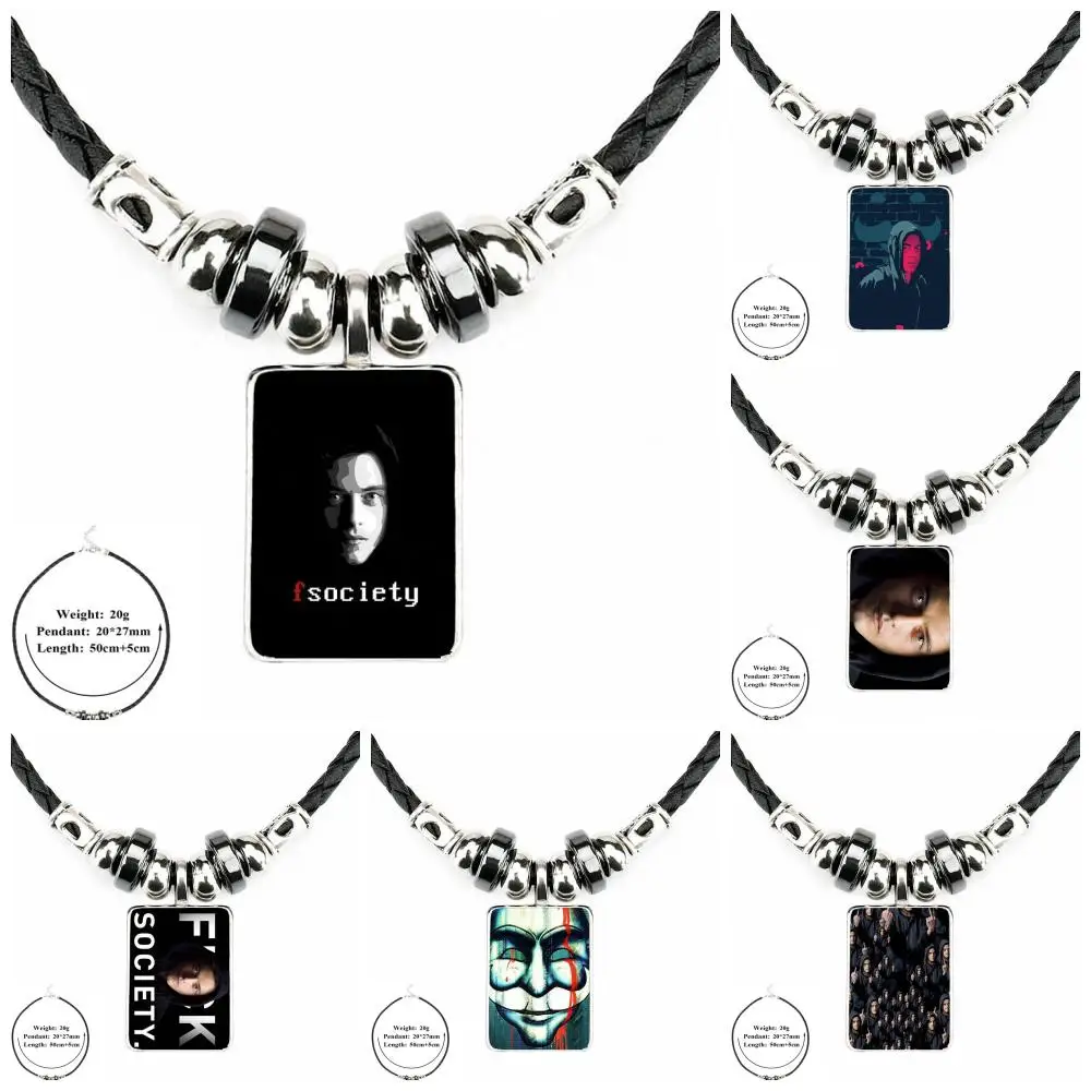 

EJ Glaze 2018 Mr Robot Elliot Alderson For Girls Gift Harajuku Jewelry Black Leather Bead Pendant Glass Cabochon Choker Necklace