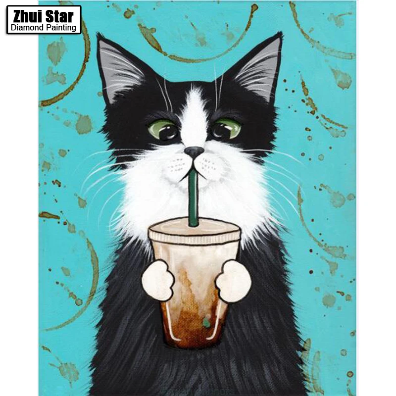 

Full Drill Square Diamond 5D DIY Diamond Painting" Drink coke cat"Diamond Embroidery Cross Stitch Rhinestone Mosaic Painting
