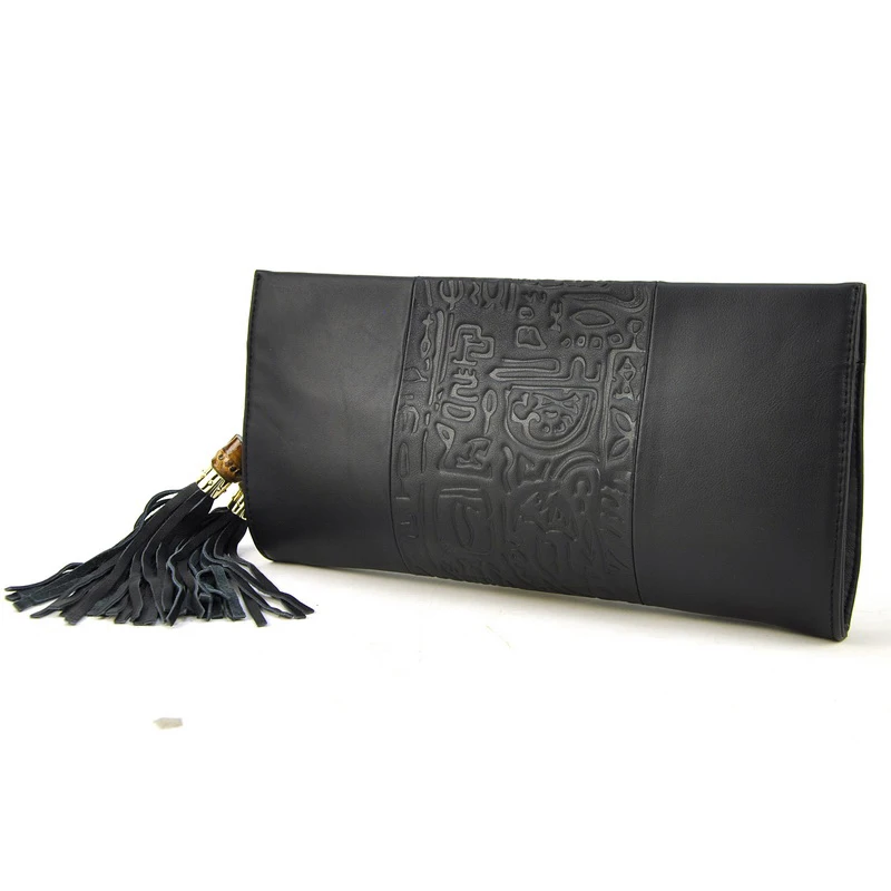 Women Genuine Leather Fringe Tassel Clutch Handbag Shoulder Bag Purse Wedding Dinner Party ...