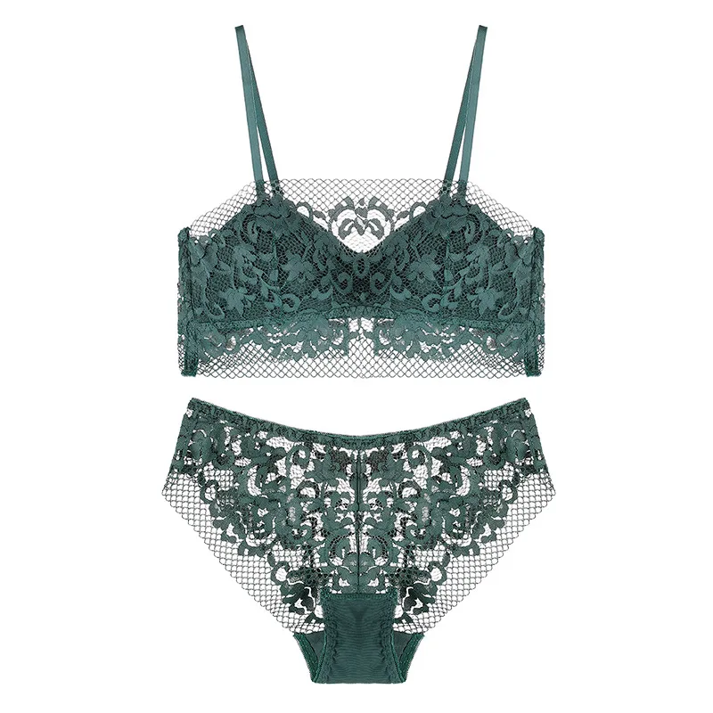 

French bralette sexy lace hollow bra ultra-thin lingerie set underwear push up bra and panty set wire free soutien gorge 2019hot