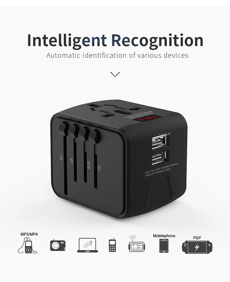 

Universal Travel Adapter All-in-one International Travel Charger 2.4A 2 USB Wall Charger for US, UK ,EU, AU