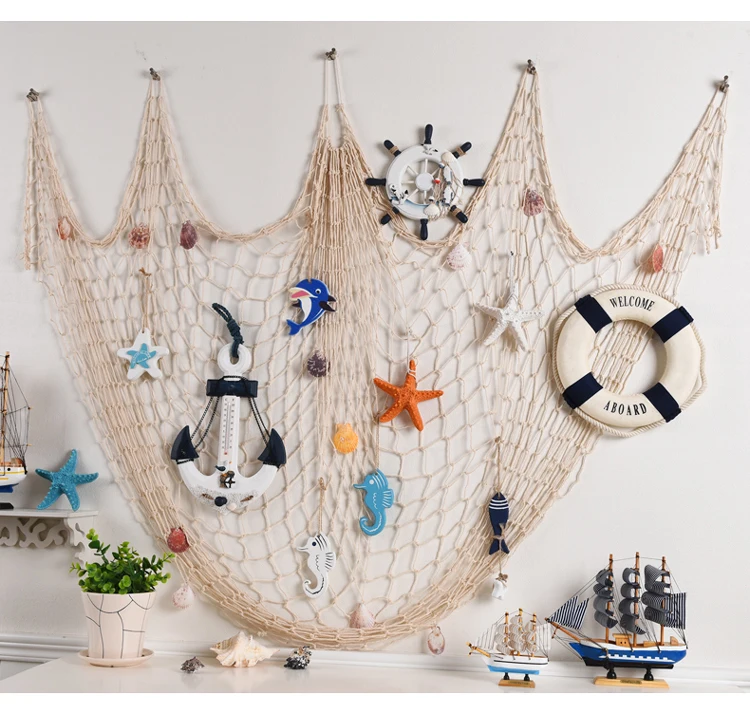 Сине-белая рыболовная сеть, подвесная декоративная ткань, приморский пляж, ракушка для вечеринки, Средиземноморский Морской домашний декор, дверь, наклейка на стену