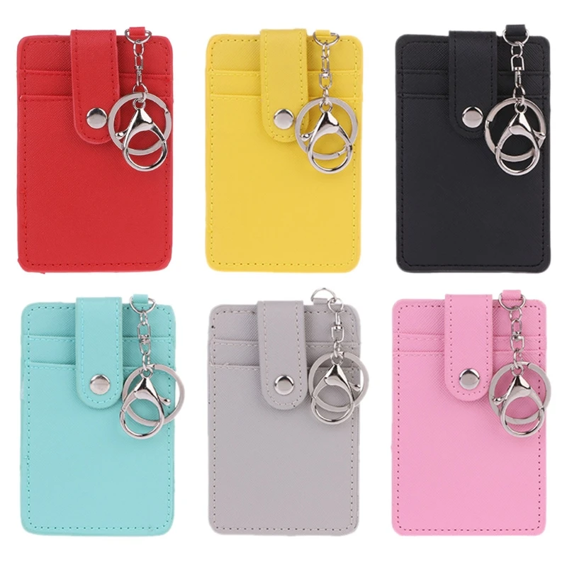 

New 6 Color Men Women Portable ID Card Holder Leather Bus Cards Cover Case Office Work Keychain Keyring Tool Unisex