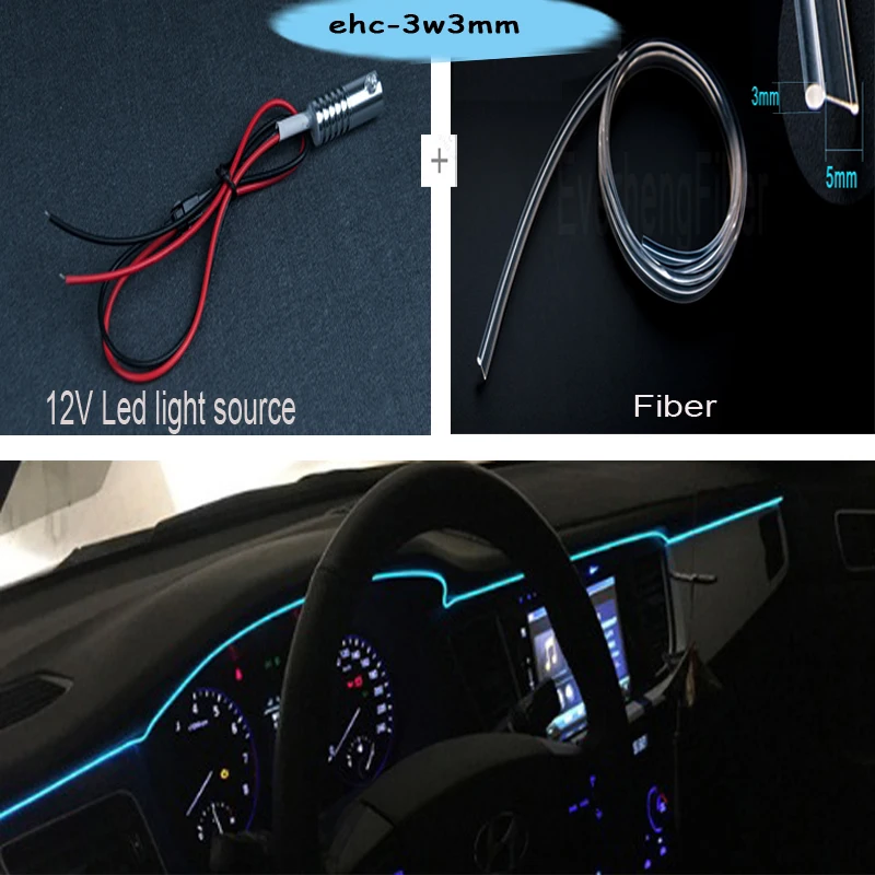 Free shipping Hot sale car use LED 12v Side glow optic fiber light for car interior step