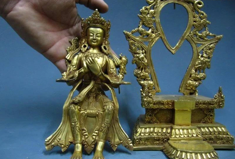 Китайский буддизм бронзовые медные 24 K золото Gild MAITREYA статуя Бодхисаттвы