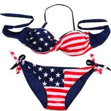 GI FOREVER Sexy Women Triangle Push Up America Flag Swimwear Bikini 2017 Bandage Halter Swimsuits Bathing Suit Maillot De Bain